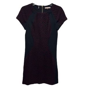 REBECCA TAYLOR Black & Purple Crew Neck Short Sleeve Mini Cocktail Dress Size 6